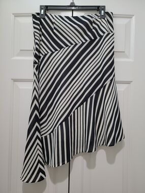 New York & Company Black and White Asymmetrical Stripe Skirt
